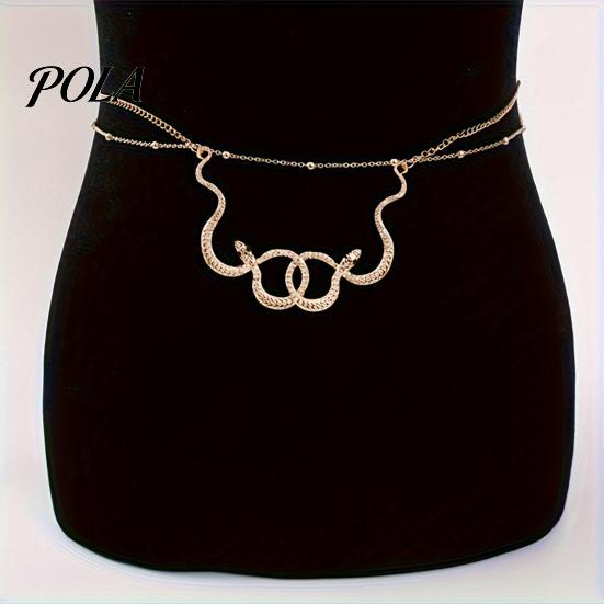 Music Festival Body Jewelry Double Snake Wrap Waist Chain, Adjustable Layered Belly Chain for Women, Vintage Gold Retro Style Fashion Beach