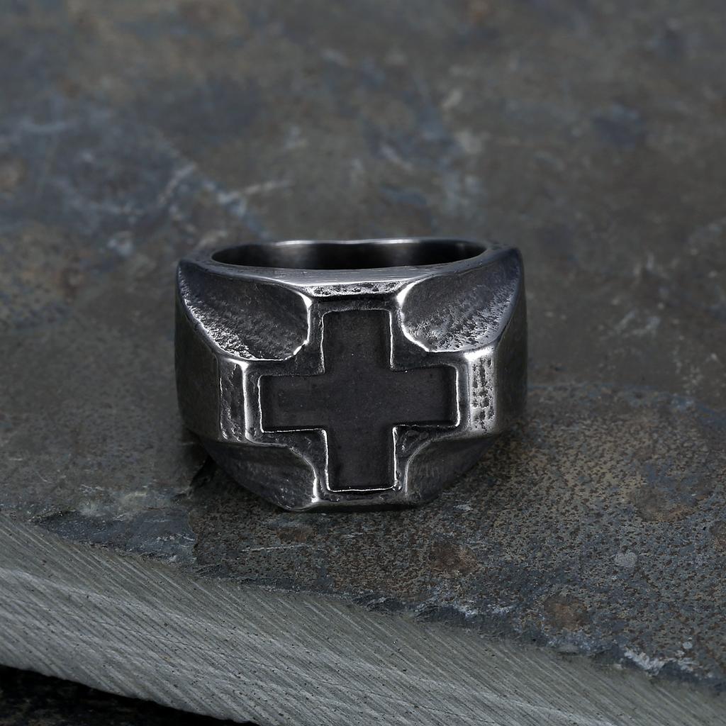 Vintage Distressed Stainless Steel Cross Unisex Ring Punk Style Jewelry