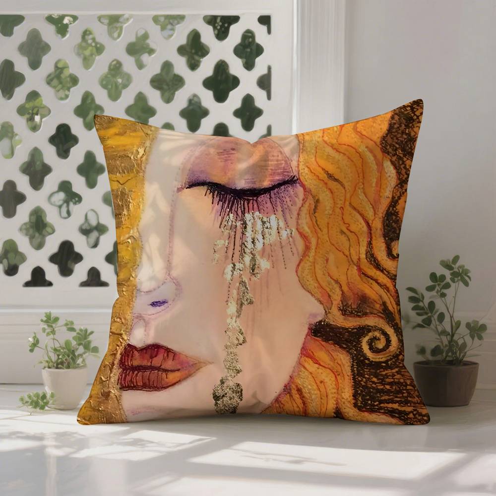 Gustav Klimt Oil Painting Pillow Case  Anti-dustmite Pillowcase Invisible Zipper Silky Sofa Cushion Cover
