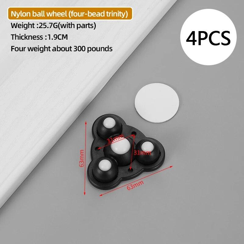 4PCS Non Punching Adhesive Ball Pulley Furniture Mobile Base Accessories Small Wheels Storage Bin Garbage Bin Universal Wheels