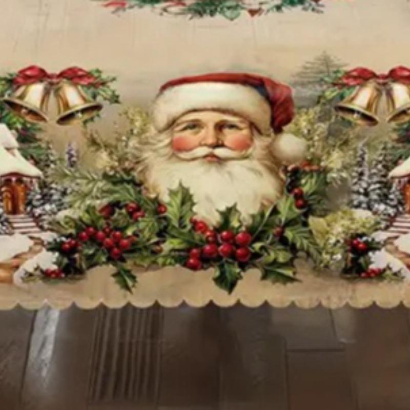 Christmas Snowflake Santa Claus Table Cloth Dustproof Durable Rectangular Table Cloth Washable and High Temperature Resistant