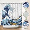 Cool Japanese Asian Art Modern Blue Anime Ocean The Great Waves Kanagawa of Hokusai Aesthetic Waterproof Curtain with Hooks,