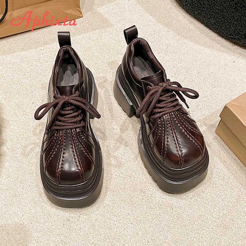 Aphixta 10cm Platform Ankle Boots Black Height Increasing Spring Woman Shoes Leather Thick Botton Sole Modern Boots