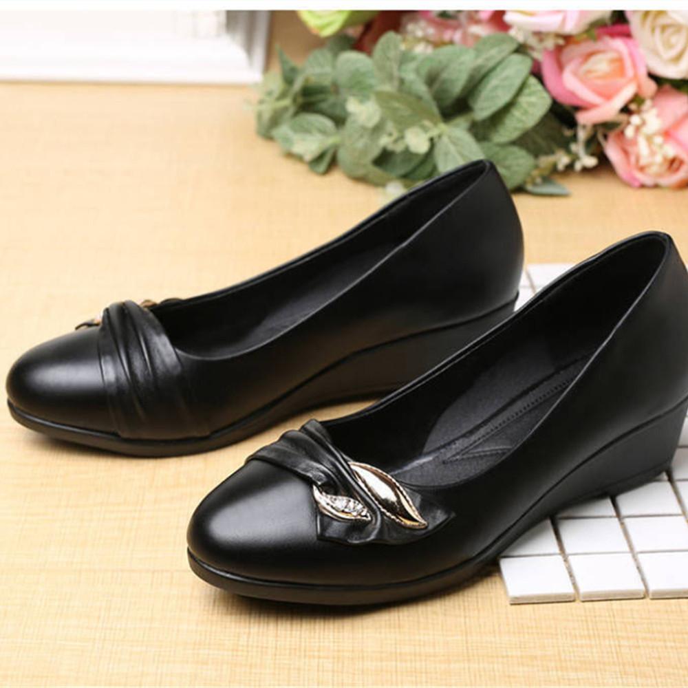 women fashion sweet black comfort spring slip on office wedge heel shoes lady casual hotel work beige heel shoes ab622