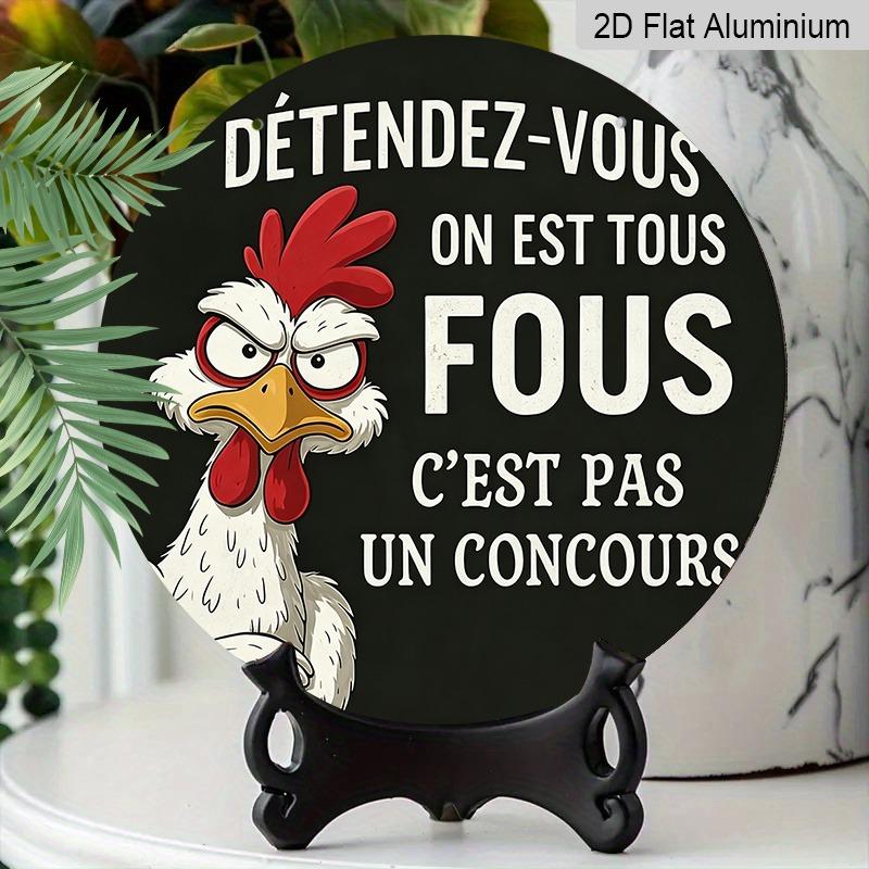 2D Flat, Retro-style, High-end Round Aluminum Wall Decoration, Available In Various Sizes, Featuring A Fun French Chick Pattern. Suitable for Indoor
