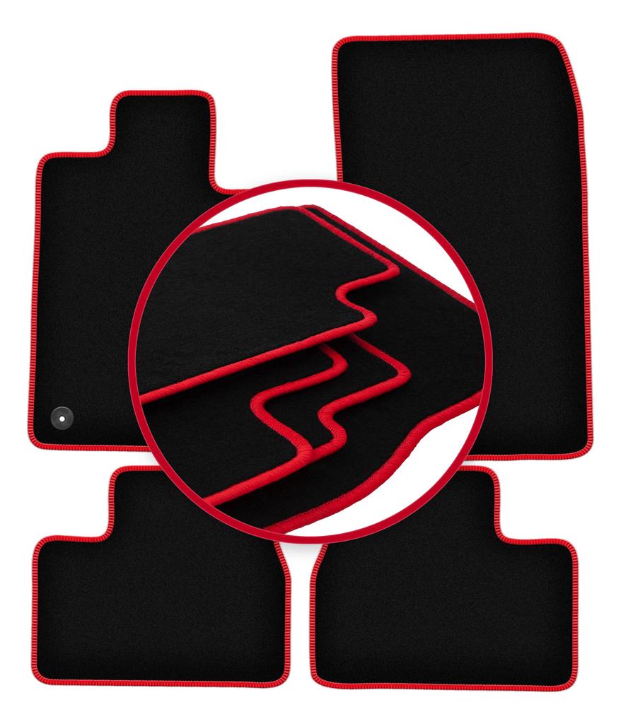 Alfombrillas de terciopelo con borde rojo para: BMW 3 E30 sedán, familiar (1982-1994)