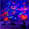 BVBOX Castle Blacklight Halloween Tapestry Horror Moon Night Scary Cemetery Pumpkin Lantern Halloween Tapestry Wall Hanging Skul