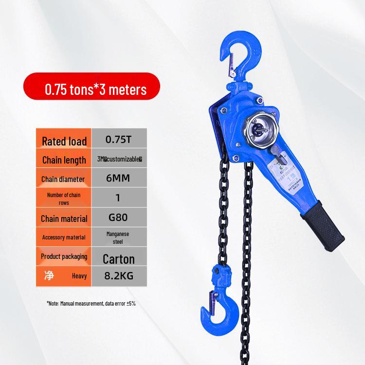 Hand Chain Hoist - Non-Jamming Manganese Steel Chain in 0.75, 2, 3, and 6 Ton Capacities