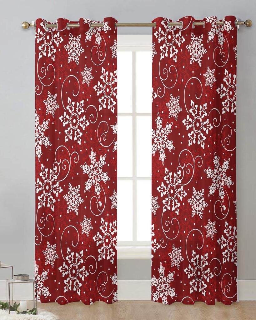 Christmas Snowflake Texture Red Sheer Curtains for Living Room Decoration Window Curtains Kitchen Tulle Voile Organza Curtains