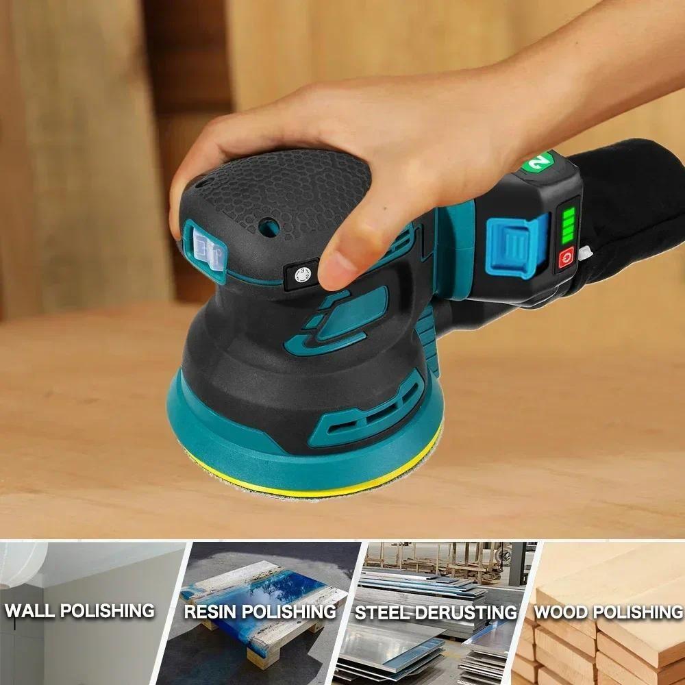 Brushless Electric Random Orbital Sander Portable 3-speed Adjustable Polisher Tool Car Paint Care Rust Removal Polishing Grinder