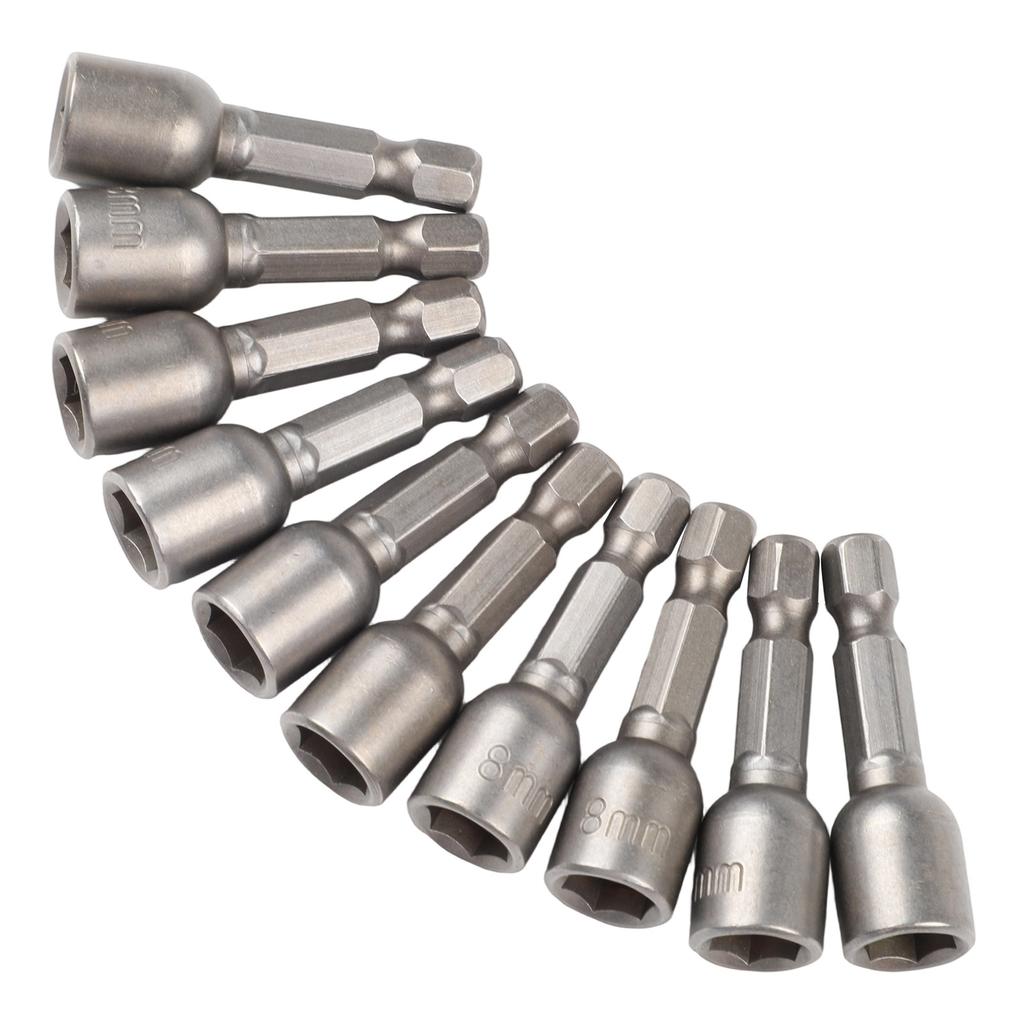 10PC Magnetic Nut Driver Set Highly Efficient for Nuts Tightening with 8mm Socket 42mm Length and Chrome Vanadium Steel