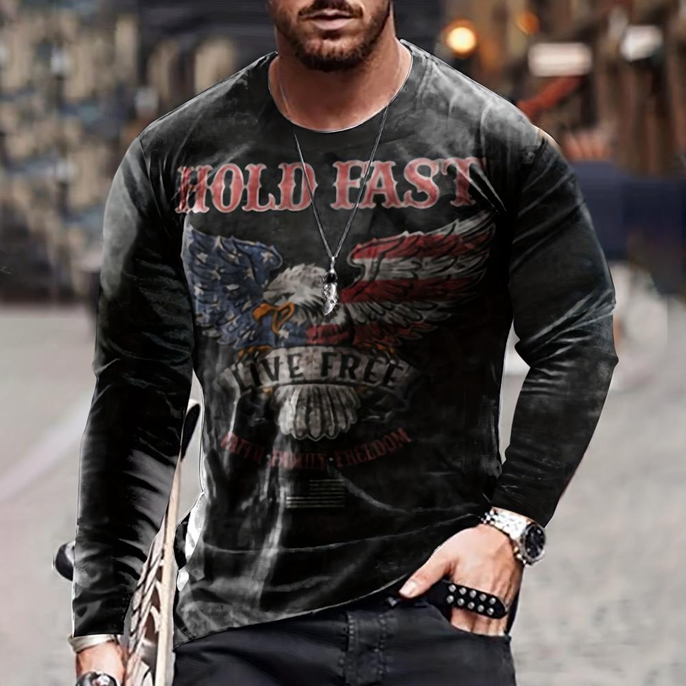 Vintage Men's T Shirt Long Sleeve Fall Tops Broken Flag Pattern 3D Printed War T Shirt Oversized Loose Street Sportswear Xs-7Xl