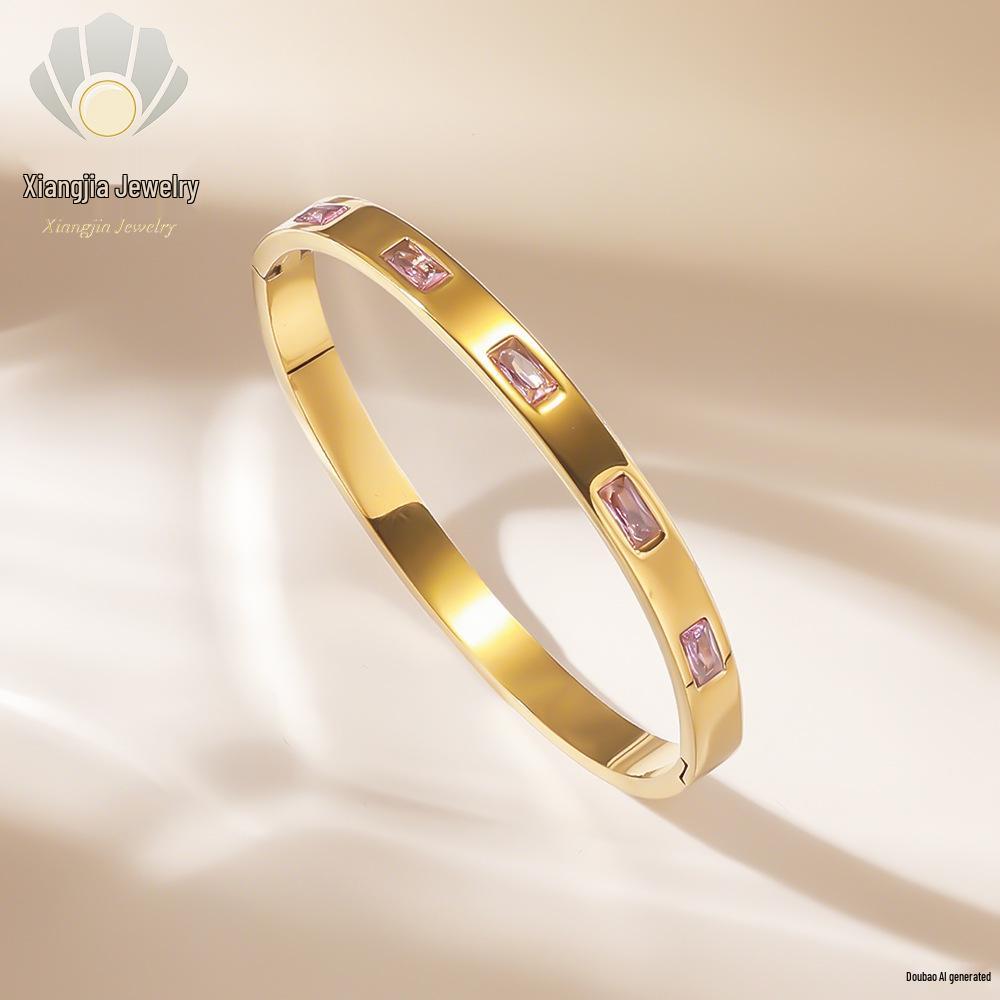 Emerald Square Diamond Titanium Steel Star Bangle - Luxury European/American Bracelet for Women