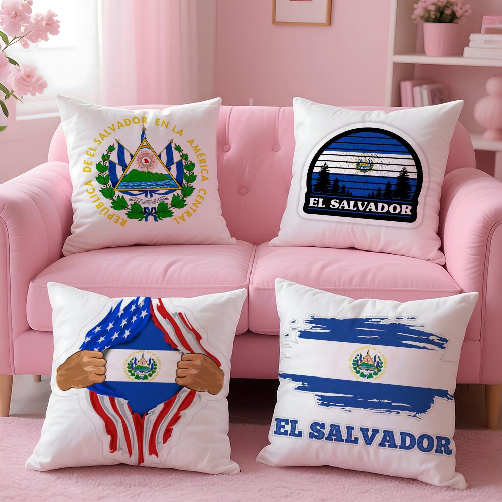 El Salvador Flag Cushion Cover Plush Fabric Soft Double-Sided Printed Invisible Zipper Sofa Pillow Case Home Decor