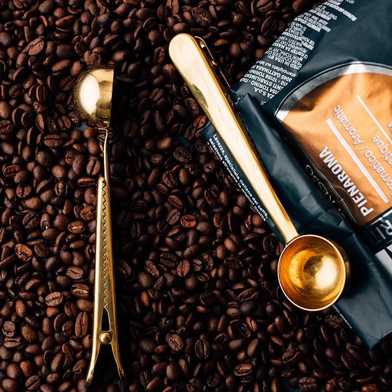 2-in-1-Kaffeelöffel, Verschlussclip, Edelstahl-Messlöffel, Kaffeelöffel, Milchpulverlöffel mit Clip, Küchenzubehör