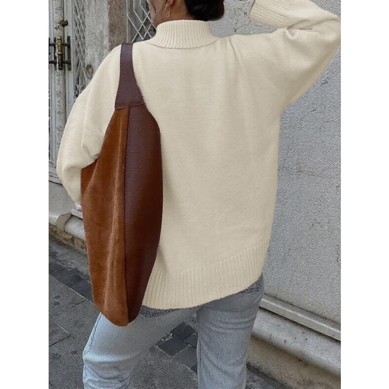 Autumn Winter Round Neck Solid Color Loose Casual Pullover Knitting Top Women Simple Bottomed Sweater