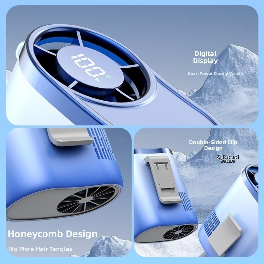 Portable Waist Clip Fan USB Rechargeable Strong Airflow Hanging Neck Fan LED Display Compact Design Cooling Fan Climbing