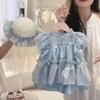 Adorable Korean Style Summer Set For Girls Featuring Soft Cotton Doll Shirt And Shorts