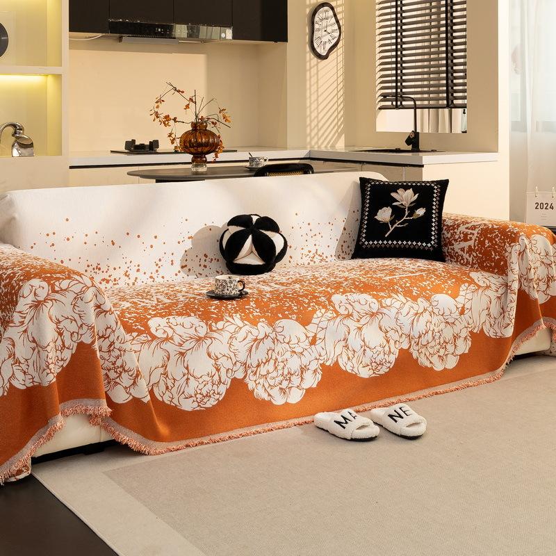 

Полотенце для дивана EIFLOY-Flower Chenille, 3-местный, устойчивый к царапинам, чехол для дивана в гостиную, универсальный защитный чехол для мебели 180x150cm оранжевый