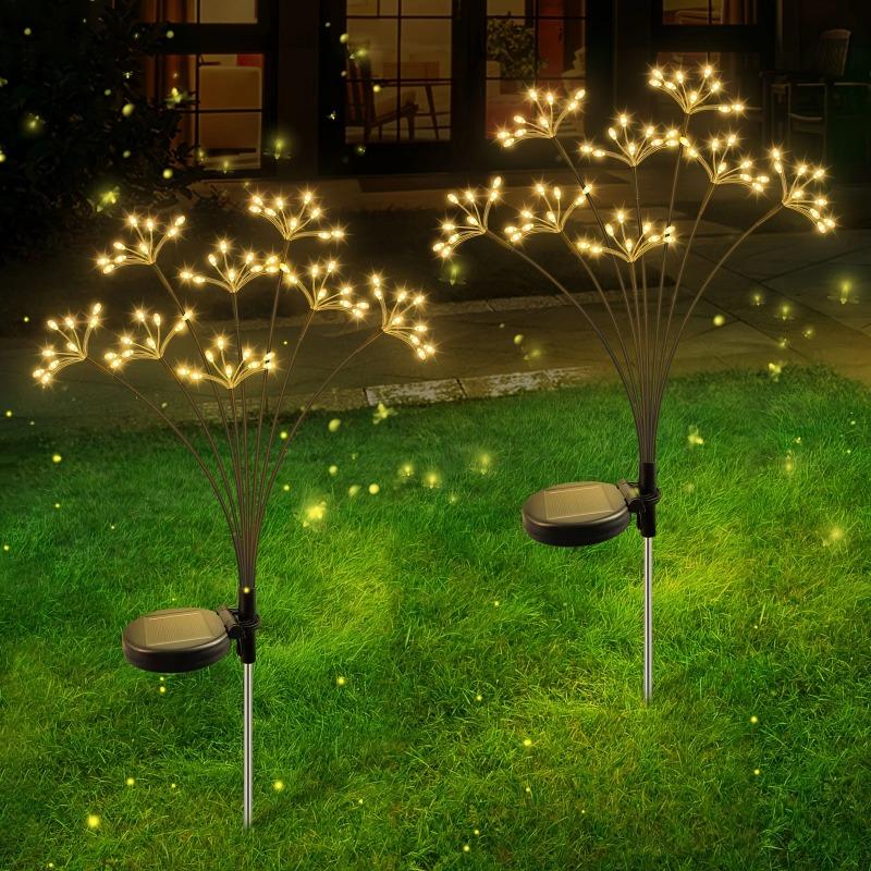 Solar Firework Lights Warm White 60LEDs Outdoor Garden Decor Christmas New Year Garland Holiday Ornament for Patio Yard Lawn