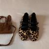 Sheepskin version~ Retro niche leopard print round head shallow mouth flat-bottomed ballet single shoes women's spring Mary Jane shoes