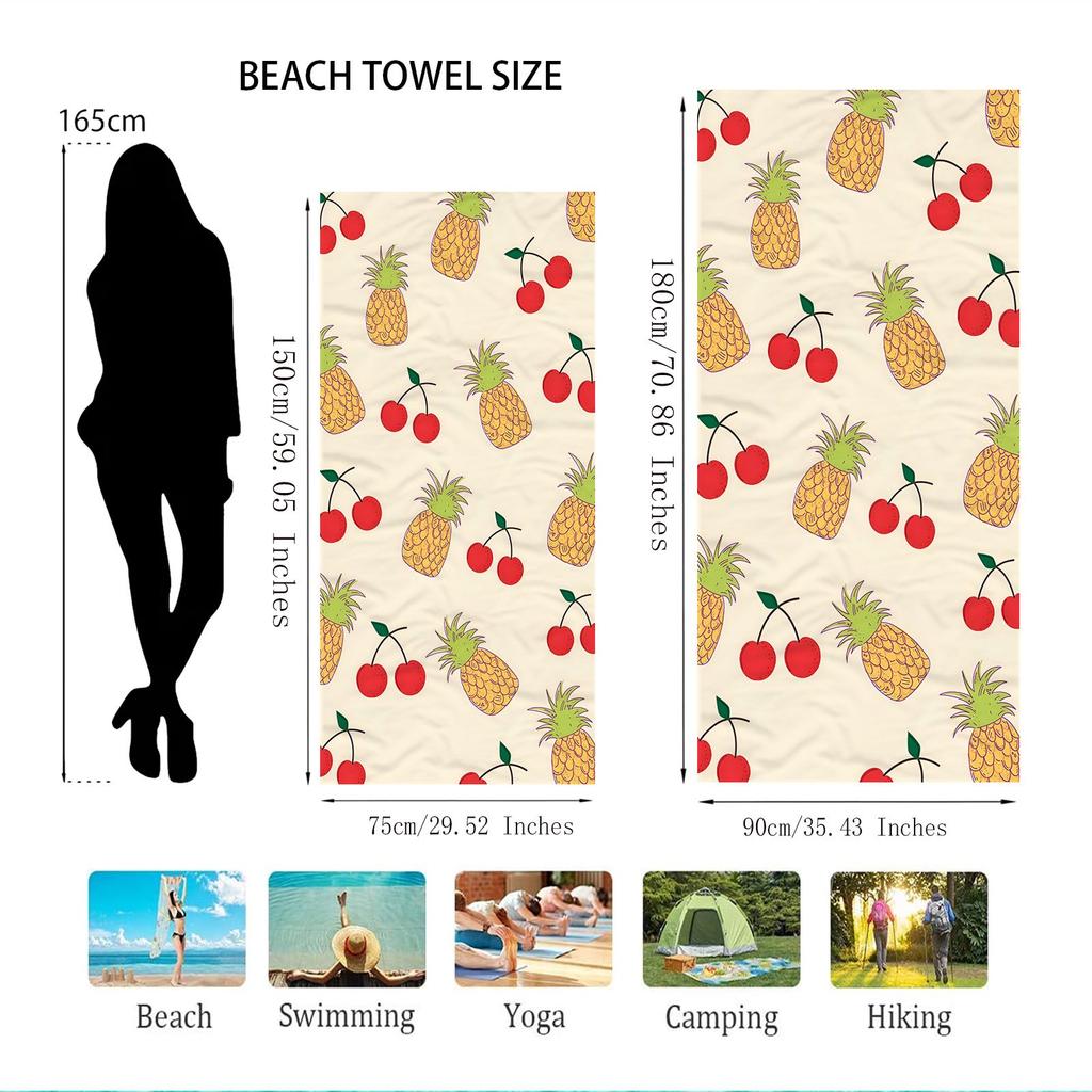 Custom Pineapple Cherry Beach Towel Fruit Print Microfiber Sand Free Quick Dry Soft Travel Swim Pool Accessory Gift