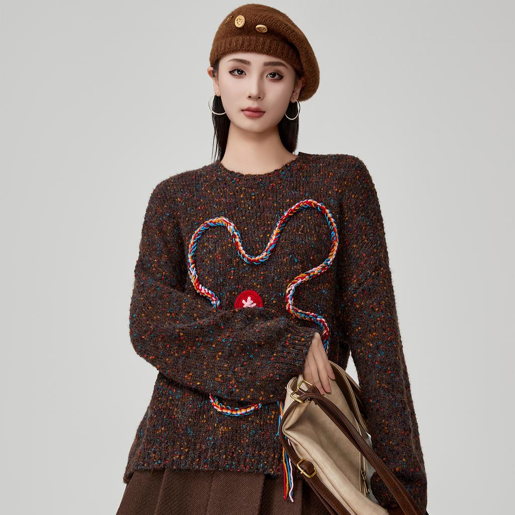 Dimanaf 2025 Autumn Women Striped New Sweaters Knitting Basic Fashion Ribbon Decoration O-Neck Style Loose Pullover Sweater