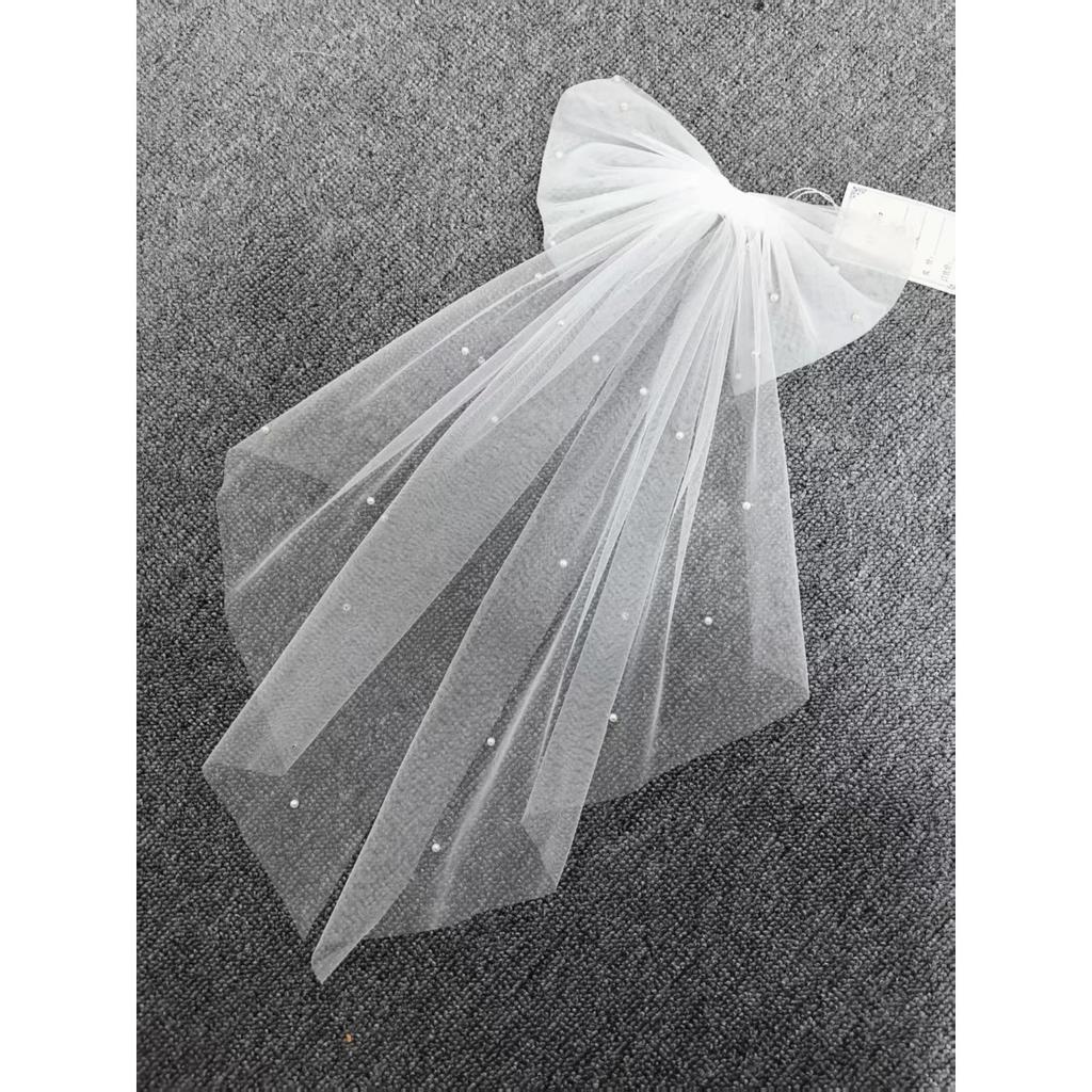 Pearl Beaded Bow-knot Bridal Veil Women Marriage Wedding Accessories