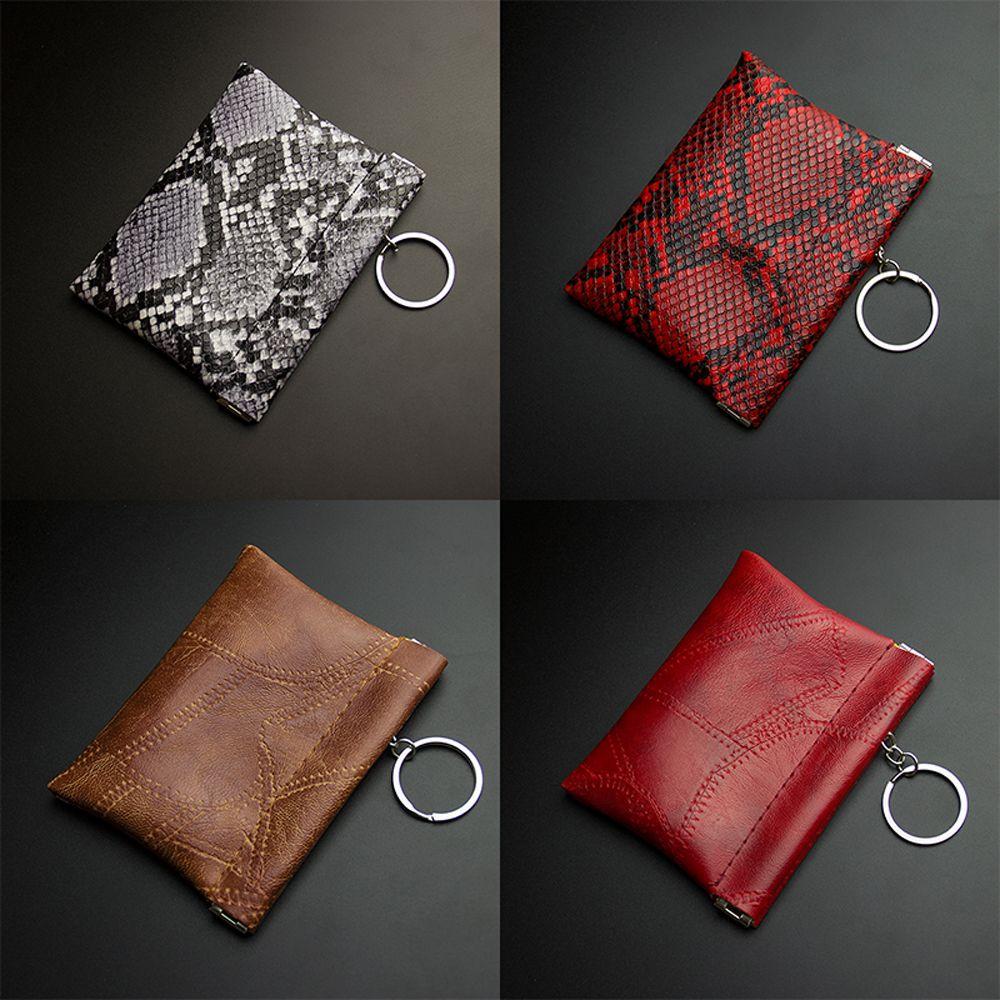 Money Change Bag Snake Texture Brown Men Wallets with Keyring PU Leather Card Holders Coin Purse