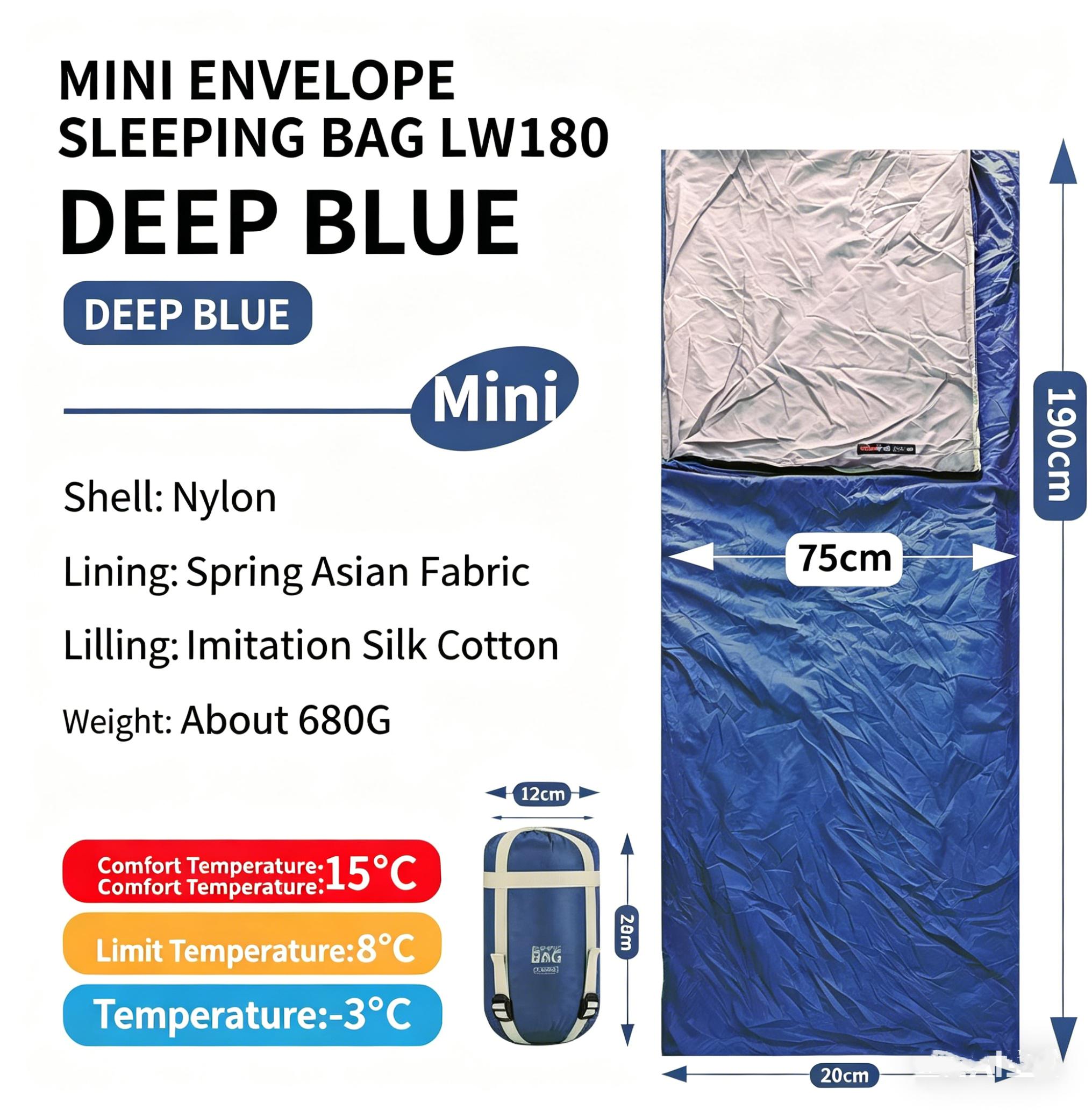 Custom Logo Ultralight Portable Mini Summer Envelope Nylon Down Cotton Machine Washable Outdoor Camping Sleeping Bag Down cotton-380t20d nylon fabric