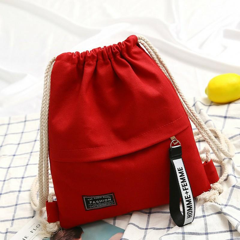 Canvas Schultasche Doppel-Schulter Kordelzug Rucksack Kordelzug Tasche Tragbar Lässig Rucksack Damen Herren Reise Rucksack-zmt