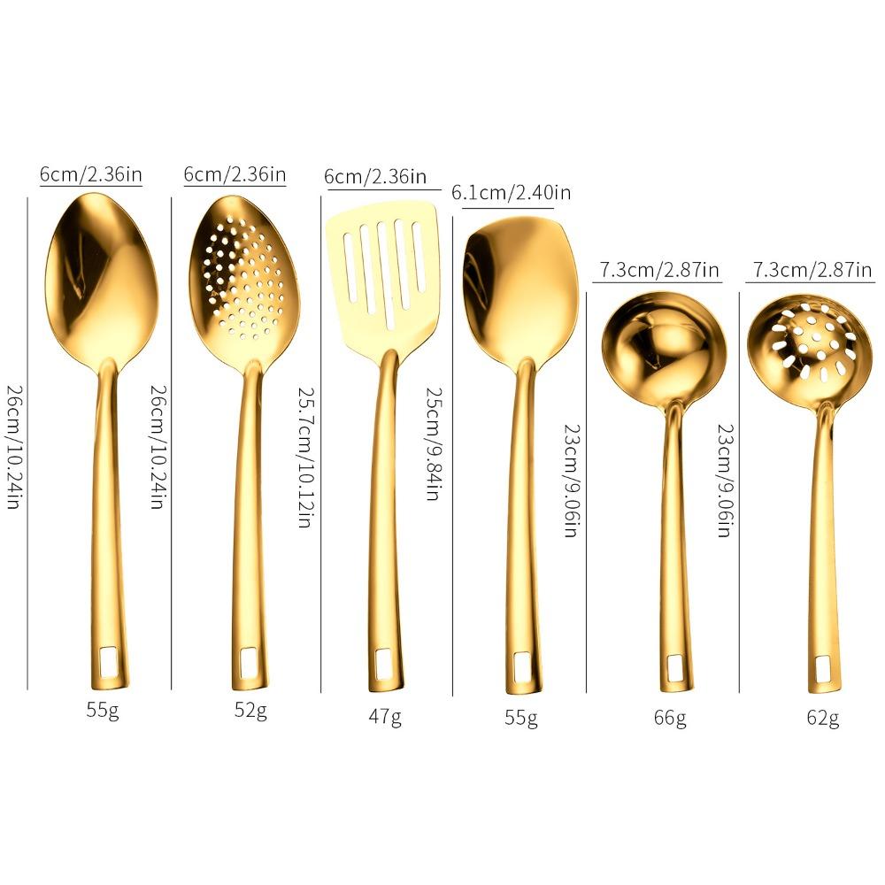 6pcs Stainless Steel Cooking Spoons Slotted Spoon Turner Spatula Pasta Spoon Dishwasher Safe Rust Resistant Kitchen Utensil