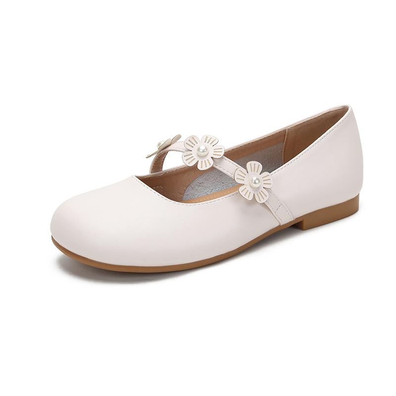 Fashion Elegant Womens Cow Leather Flats Shoes Soft Soled Square Toe Ballets Ladies Office Work Barefoot Loafers Floral Strap Mary Janes