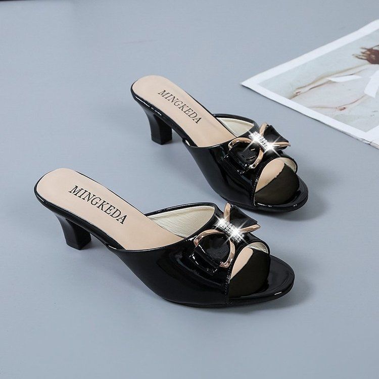 Rhinestone Medium Heel Shoes Low Price With Bow Slides Designer Luxury New Collection 2025 Women's Slippers and Ladies Sandals