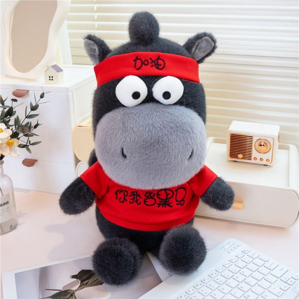 Cute Lucky Horse Plush Toys Good Luck Zodiac Pony Figurine Black Horse Plush Toy Birthday Gift