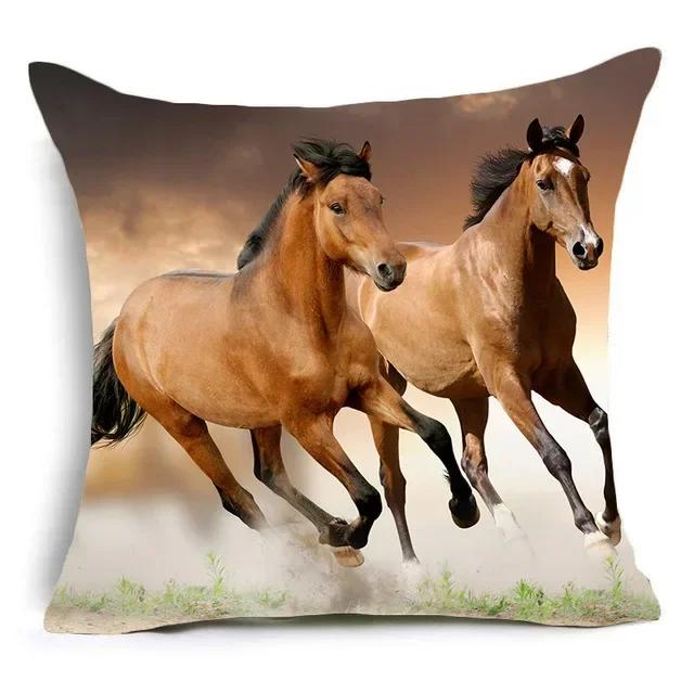 2023 New Horses Cotton Cushion Cover Steed Animal War Horses Home Decorative Pillow Cover for Sofa Car Nordic Pillowcase Vintage
