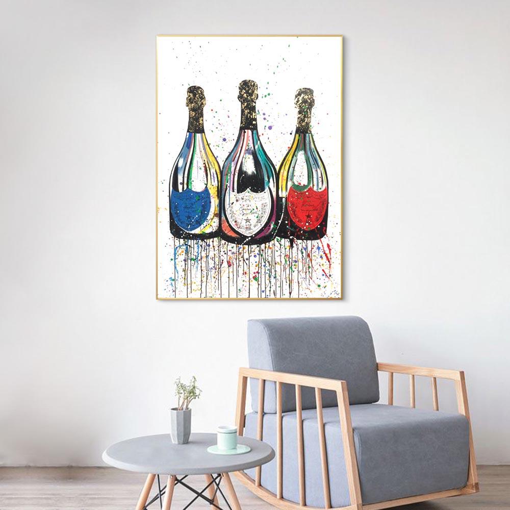 Champagne Bottle Posters and Prints Canvas Painting Colorful Pop Street Wall Art Pictures for Modern Home Living Room Decor