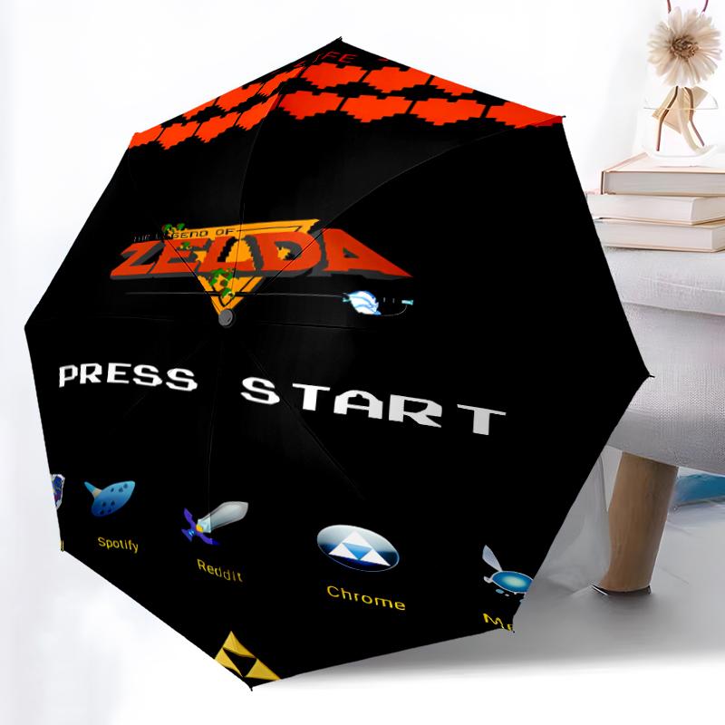 Parapluie Pliant Imprimé Z-Zelda Legends, Parapluie d'Extérieur, de Loisirs et de Voyage, Tissu de Parapluie Durable, Cadeau d'Anniversaire et de Fête