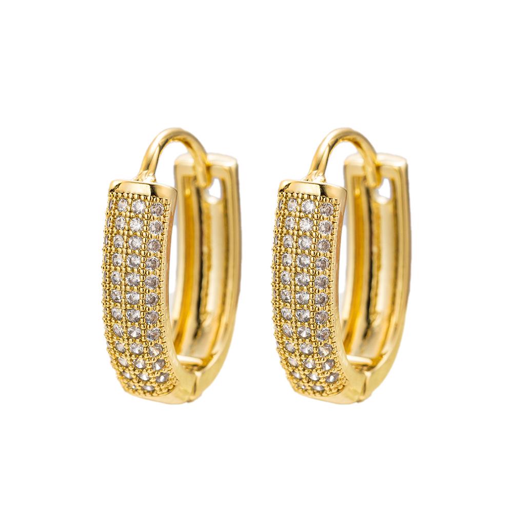 18K Gold U-shaped Geometric Earring Hoops with Zirconia Earring Backs - European & American Fashion