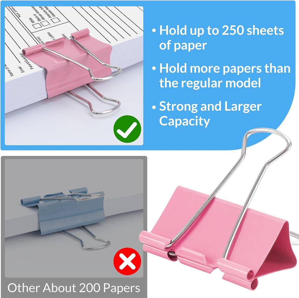 2 Inch 12 Pcs Extra Large Binder Clips, Colored Jumbo Paper Clips, Binder Clips Large Size for Home, School and Office Supplies