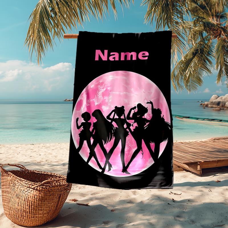 Custom Name Ultra-Soft Beach Towel with Sailor Moon Theme,Ideal for Pool - Camping, Diving - Perfect Travel Essential, Vibrant Beach Towel.