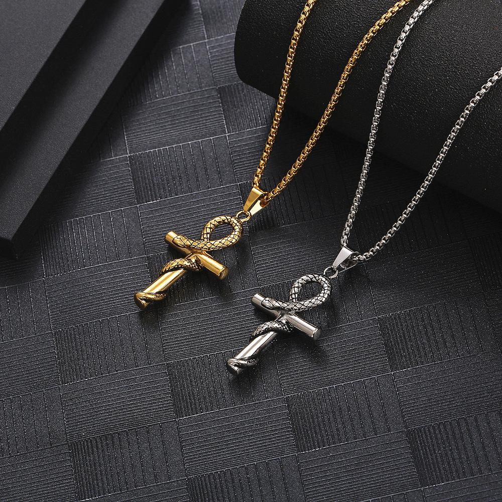 Ancient Egyptian Anka Pendant Retro Serpentine Cross Trendy Men and Women Versatile Personalized Necklace Accessories