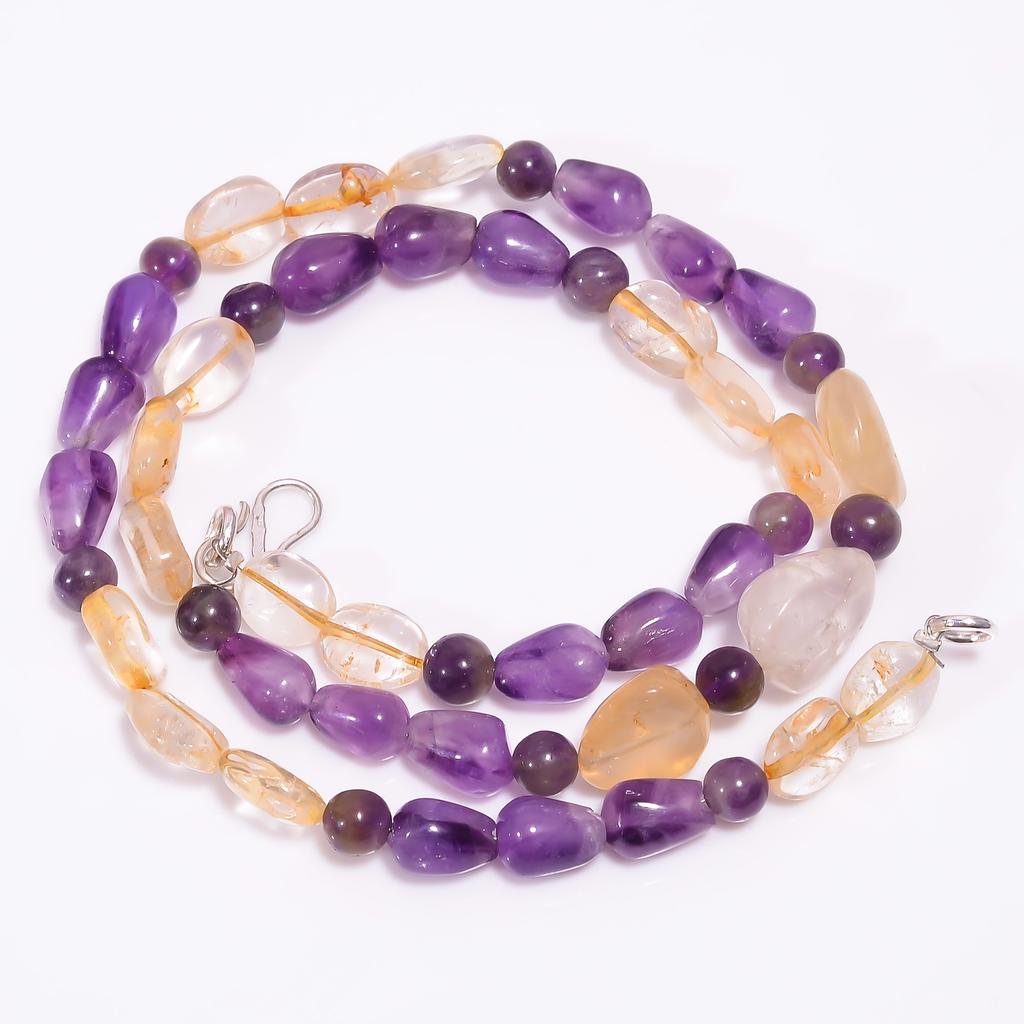 Natural Amethyst Citrine Crystal Gemstone Beads Necklace 6-14 Mm 18" UB-8192 UB-8192