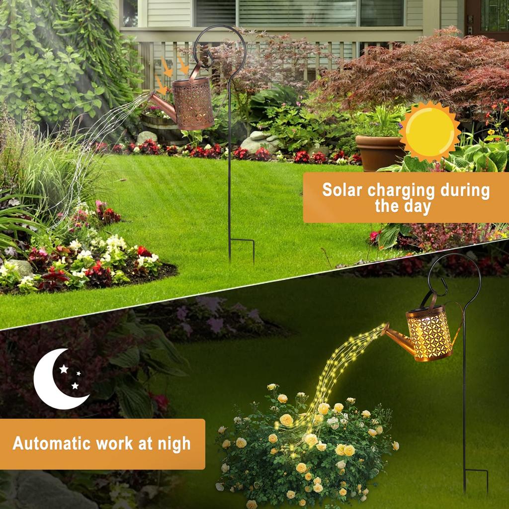 2Pack Solar Watering Can Lights Outdoor Hanging Solar Lanterns Waterproof Garden Decor Retro Metal Solar Garden Lights Lawn Yard