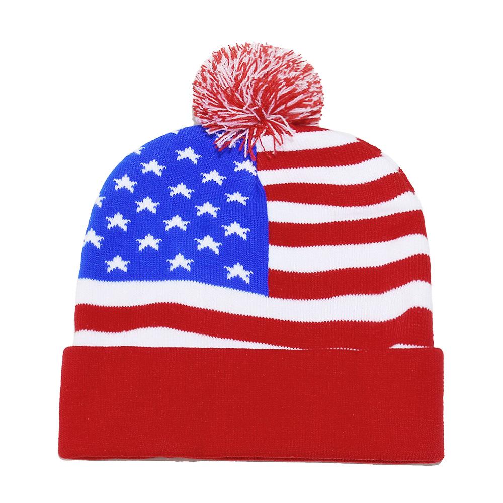 Autumn and Winter Independence Day Wool Hat Flag Stars USA Jacquard Knitted Hat Men and Women