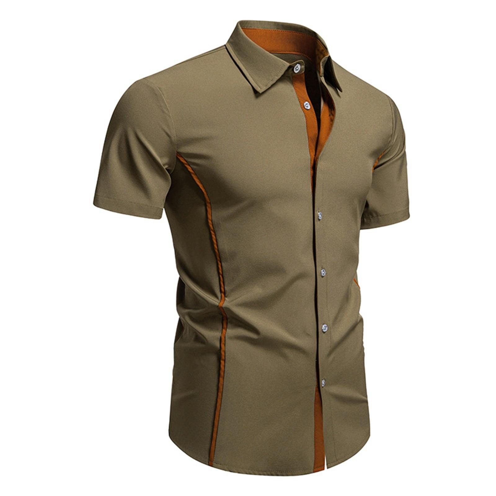 

Мужская повседневная модная рубашка с коротким рукавом и однобортным лацканом в стиле колор-блок L