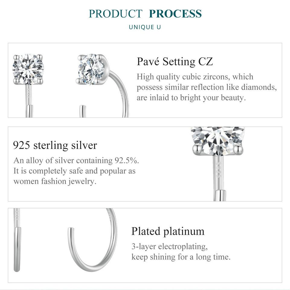 Bisaer CZ-Ohrstecker, 925er Sterlingsilber, vergoldet, runde Zirkonia, hypoallergen, 4 Farben