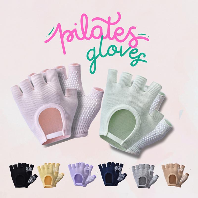Women Anti-Slip Yoga Gloves Cotton Fitness Half Finger Gloves Breathable Outdoor Cycling Bicycle Pilates Sports Fishing Gloves