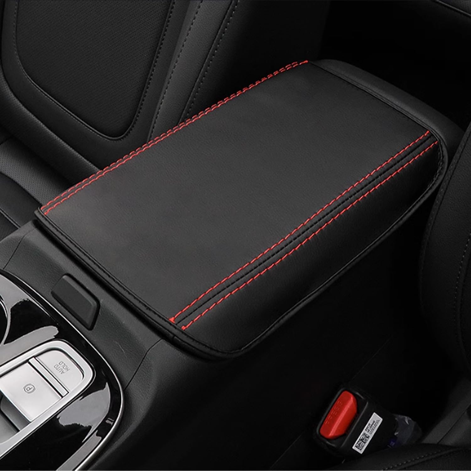 

Car Center Console Armrest Cover for Hyundai Tucson 2022 2023 Leather Anti-Scratch Central Box Lid Protector Cushion Interior Accessories-Carbon Black leather + Red stitc