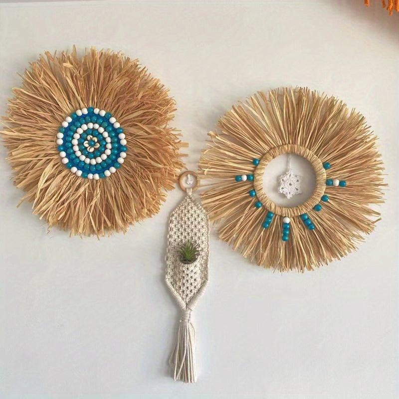 1Pc Raffia Handmade Hanging Ornaments Creative Decoration, for Home Wall Hangings